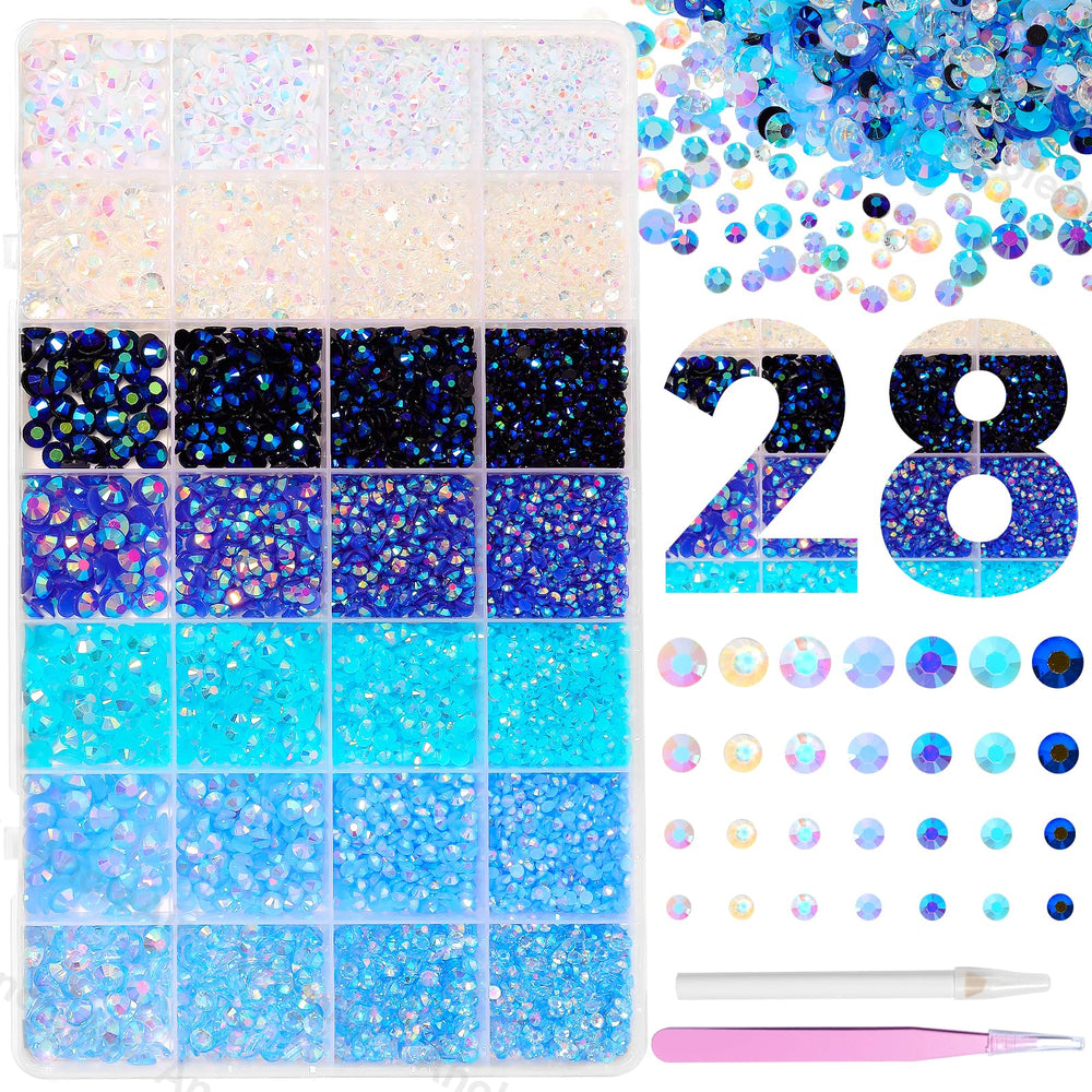 AnoleAir front packaging showing 22000 blue rhinestones and included tools for easy crafting