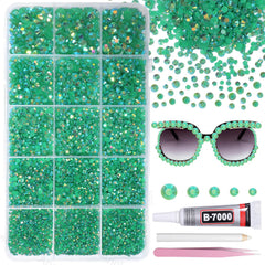 AnoleAir front packaging showing 12000 green rhinestones and included tools for fast setup