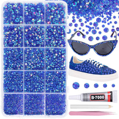 AnoleAir front packaging showing 12000 royal blue AB rhinestones and included tools for quick projects