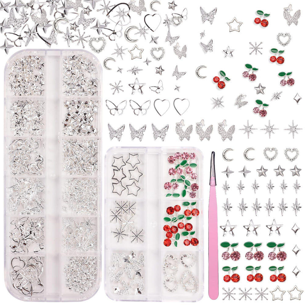AnoleAir front packaging displaying silver nail charms and pickup tool for easy storage