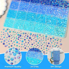 AnoleAir blue gems adhered to a tumbler, enhances custom drinkware with durable sparkle