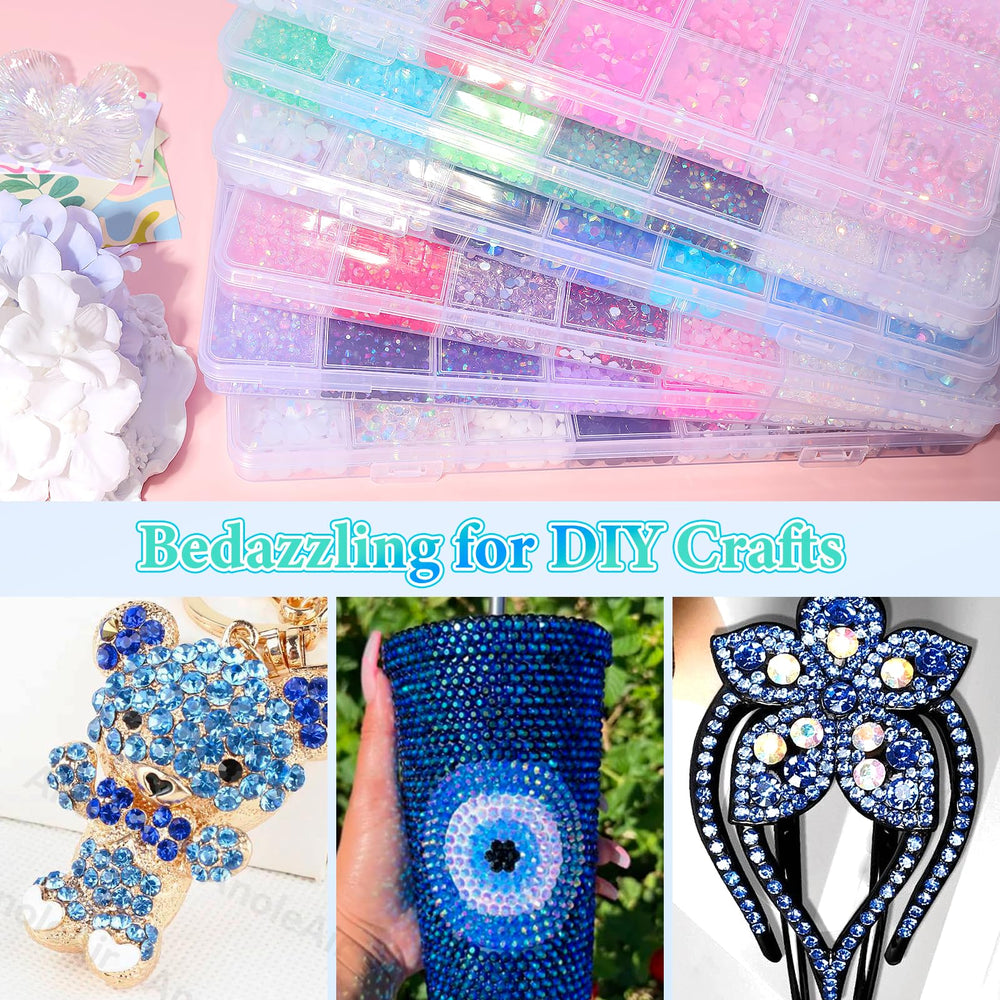 AnoleAir nail art topped with flatback blue gems for detailed, long-lasting manicure sparkle