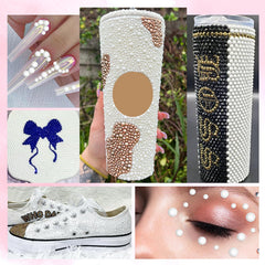 AnoleAir white rhinestones applied to a tumbler creating a polished custom glitter finish
