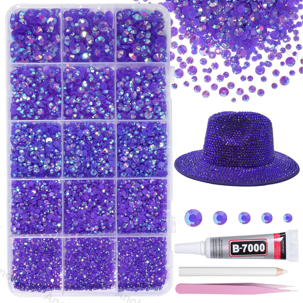 AnoleAir front packaging showing 12000-piece purple rhinestone kit, clear contents benefit