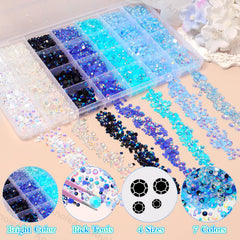 AnoleAir compartment box with 28 organized grids holding assorted blue resin gems for tidy storage