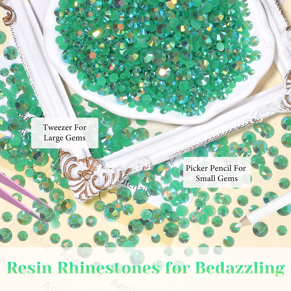 AnoleAir tweezer and pickup pencil beside rhinestones for precise, quick placement