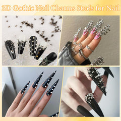 Manicure in use with Anower pearls and spikes showing stylish finished look
