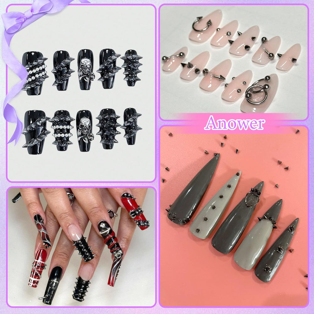 Anower styled manicure lifestyle shot showing finished punk-goth nails