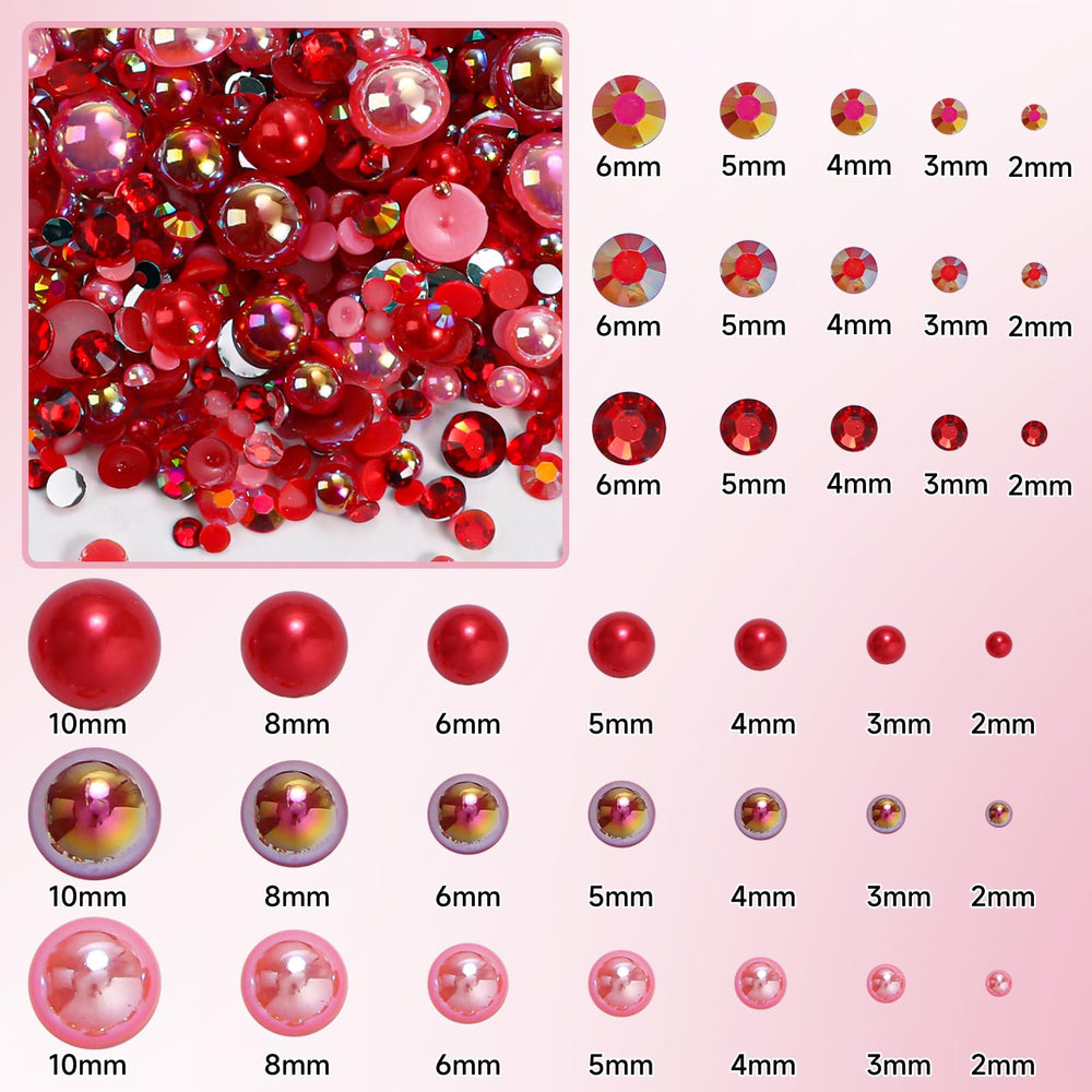 Anower mixed-size half pearls and rhinestones laid out to show variety