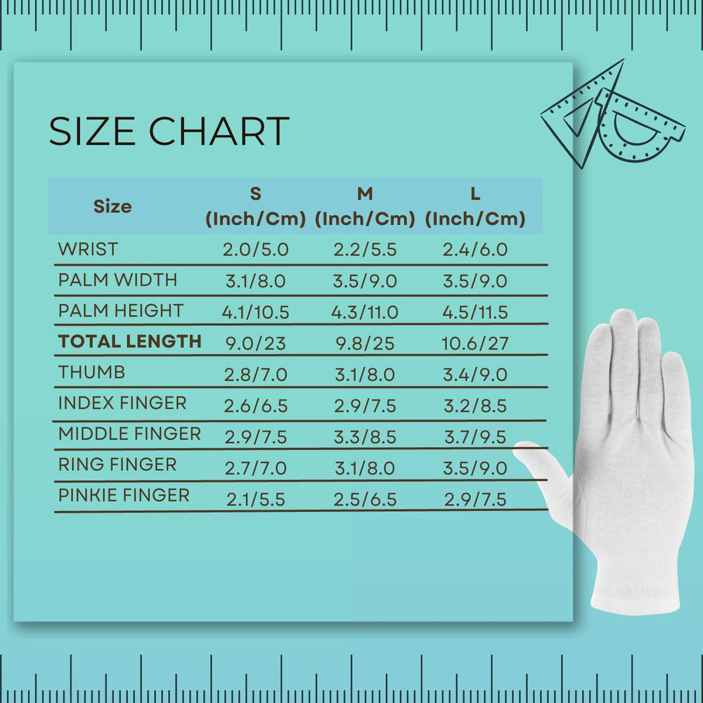 ANSMIO gloves next to a ruler showing 9-inch size and true-to-fit benefit