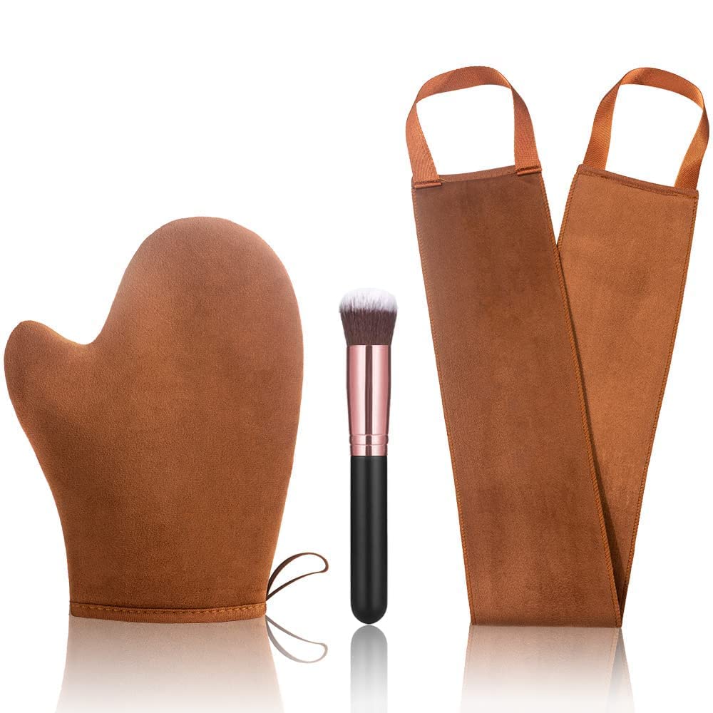 ANSPHIE front view of mitt, back applicator and brush showing kit convenience