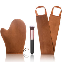 ANSPHIE front view of mitt, back applicator and brush showing kit convenience