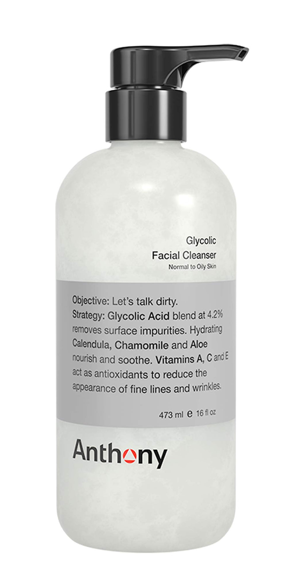 Anthony Glycolic Facial Cleanser front bottle showing packaging and everyday grooming benefit