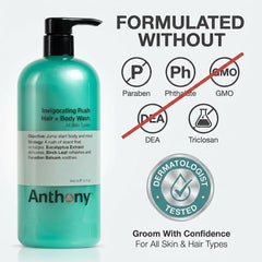 Anthony in-shower use showing quick single-step hair and body cleansing benefit