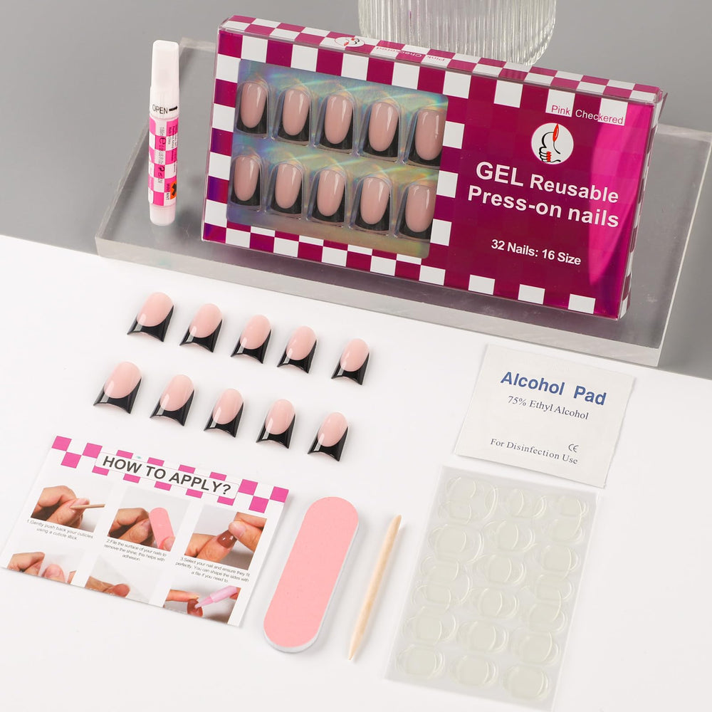 Anyos included tools and nail glue staged for quick application and reliable adhesion