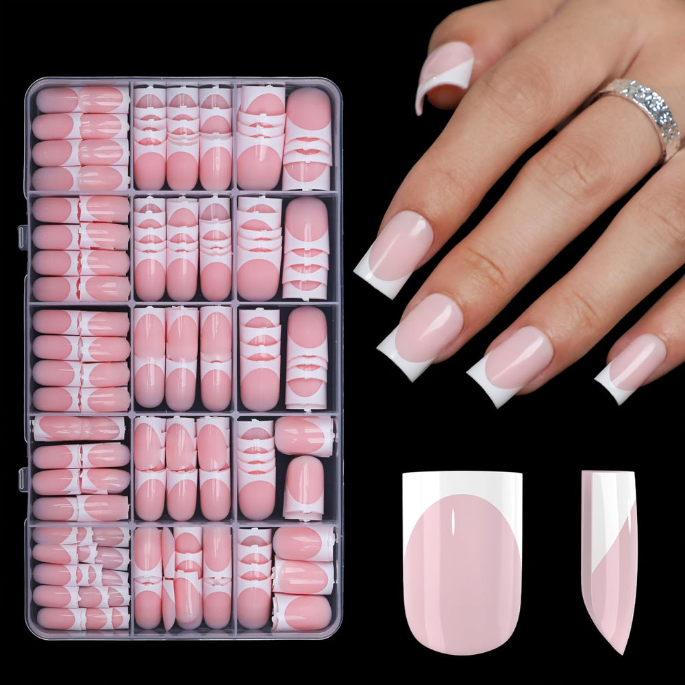 Anyos front packaging showing 300-piece pink French tips and quick salon benefit