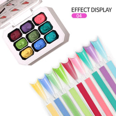 AOBOO 9-color gel palette laid out to show coordinated blush gradient and shade variety