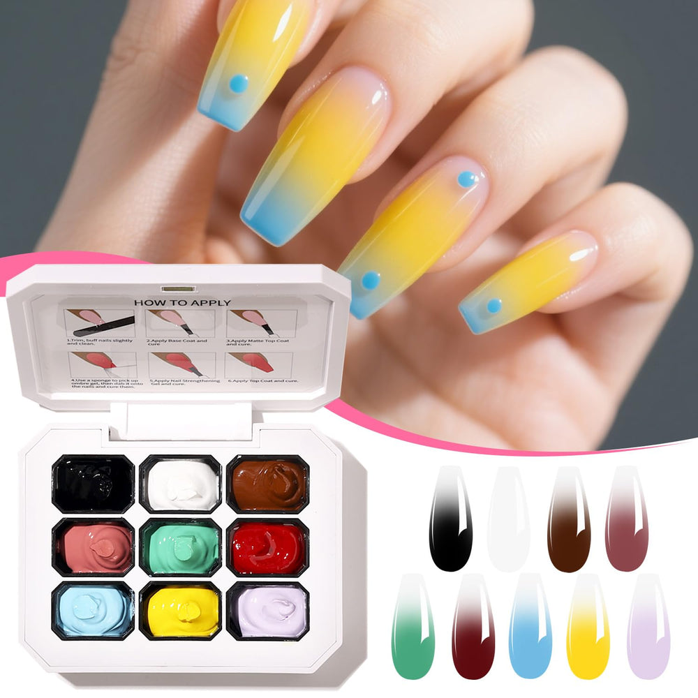 AOBOO nine-color gel palette top view highlighting vibrant blush gradient options
