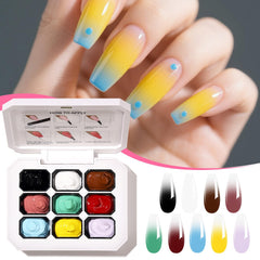 AOBOO nine-color gel palette top view highlighting vibrant blush gradient options