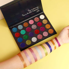 Model wearing Aolailiya glitter eyeshadow showing dramatic, long-lasting evening look benefit