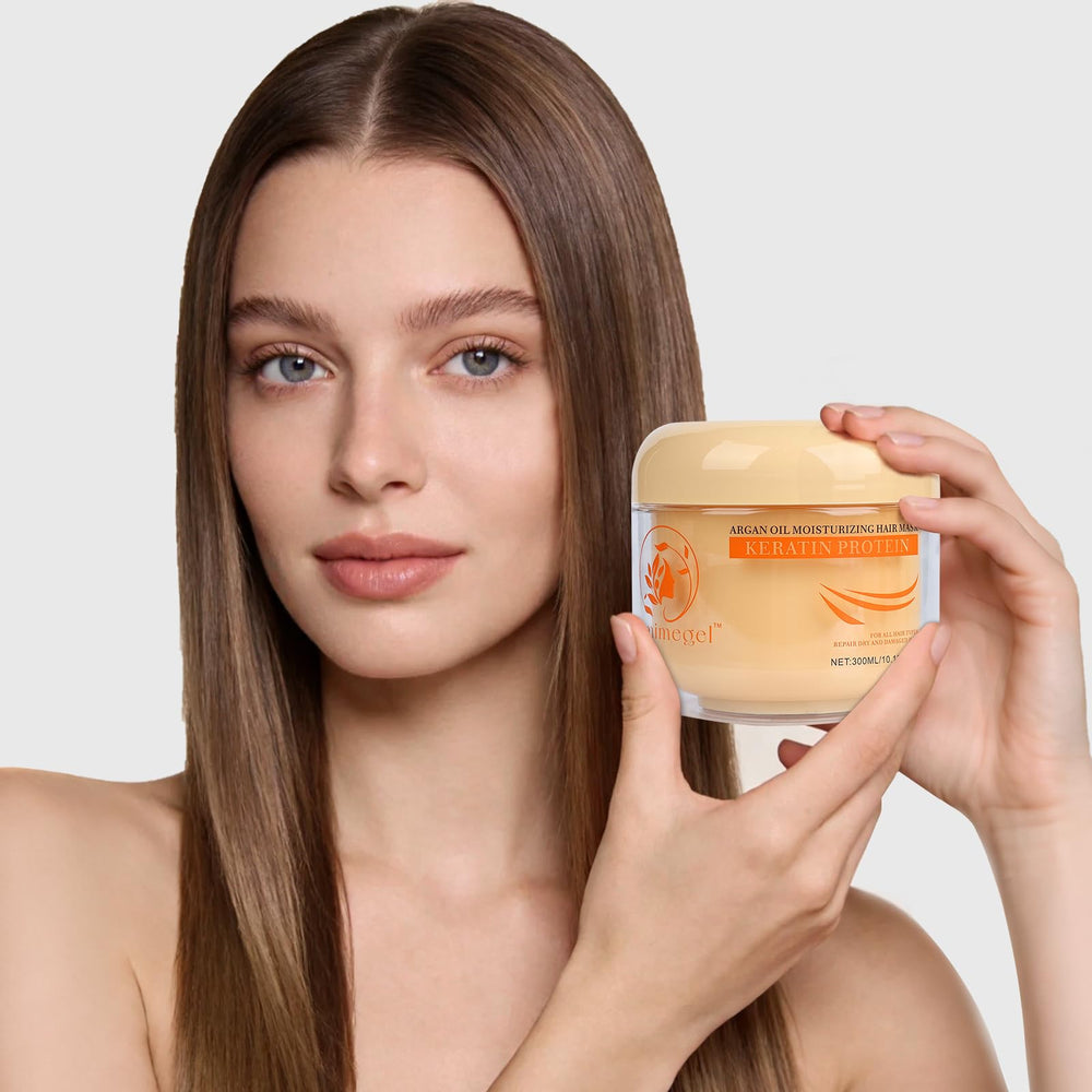 Aomimegel finished hairstyle in lifestyle setting showing glossy, manageable hair benefits