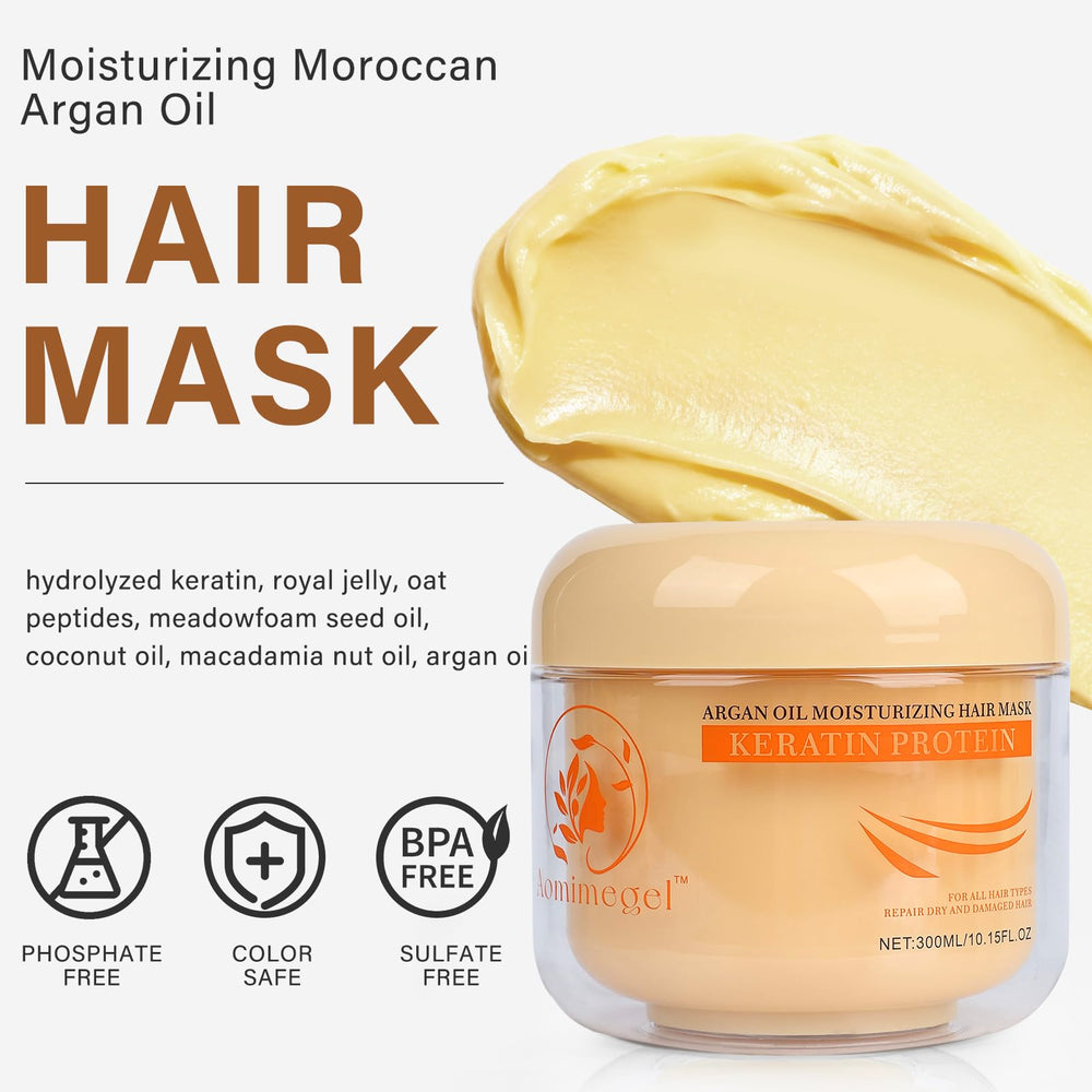 Aomimegel collagen mask texture close-up demonstrating creamy hydration for damaged hair