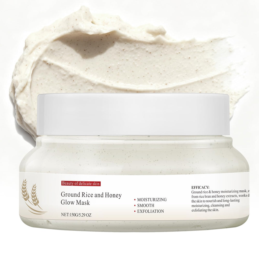 AOPEIBOTO front jar showing rice and honey mask packaging and clear benefit