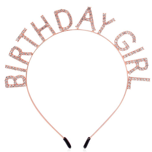 AOPRIE front view tiara showing rose gold shine and birthday design benefit: festive look