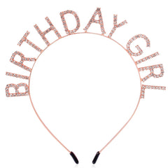 AOPRIE front view tiara showing rose gold shine and birthday design benefit: festive look