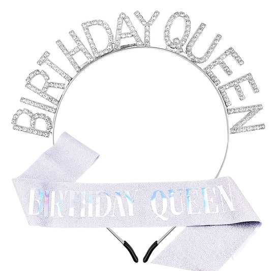 AOPRIE silver tiara front view showing rhinestone sparkle and celebratory look