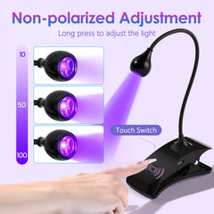 AORAEM clamp mounted to desk enabling hands-free nail curing