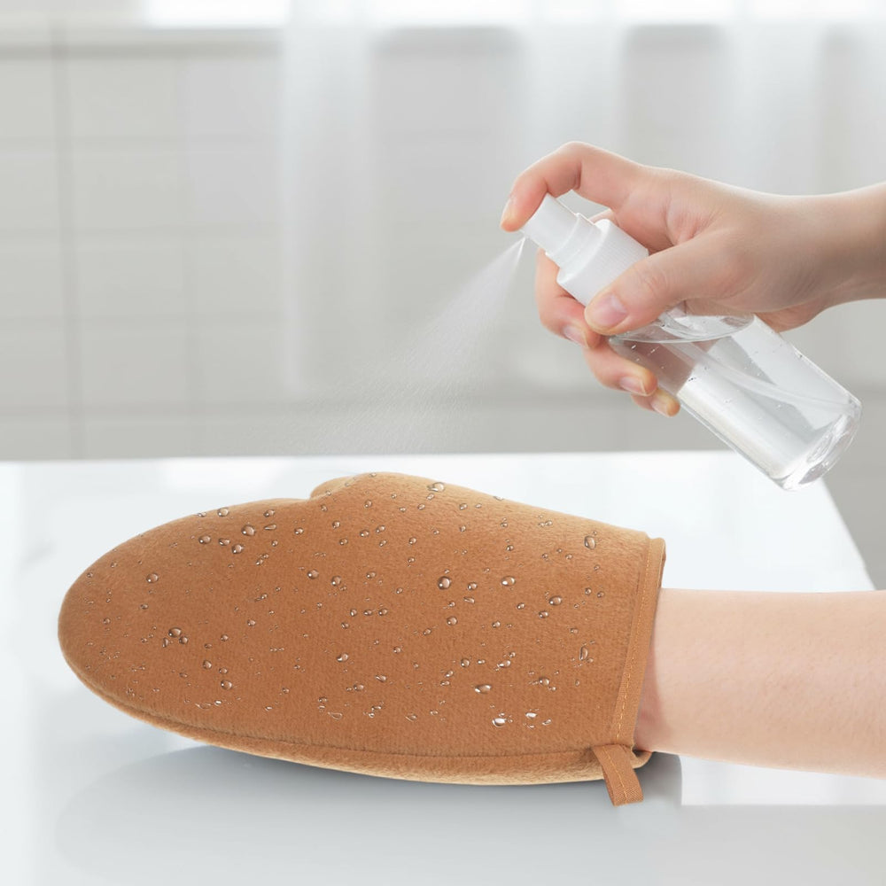 Apausvcm lifestyle shot on bathroom vanity conveying convenient at-home tanning