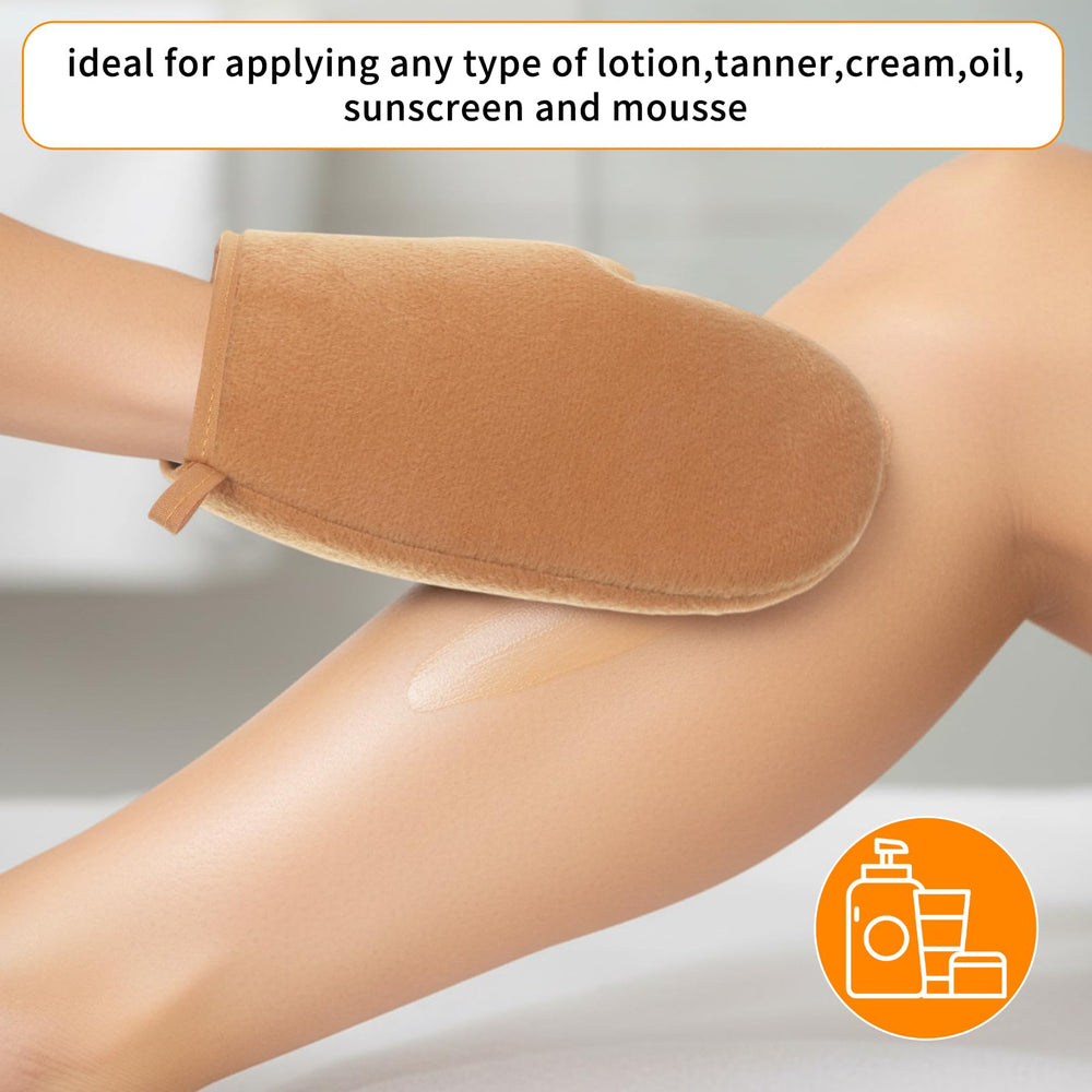 Apausvcm mitt in use spreading tanning mousse smoothly for streak-free finish