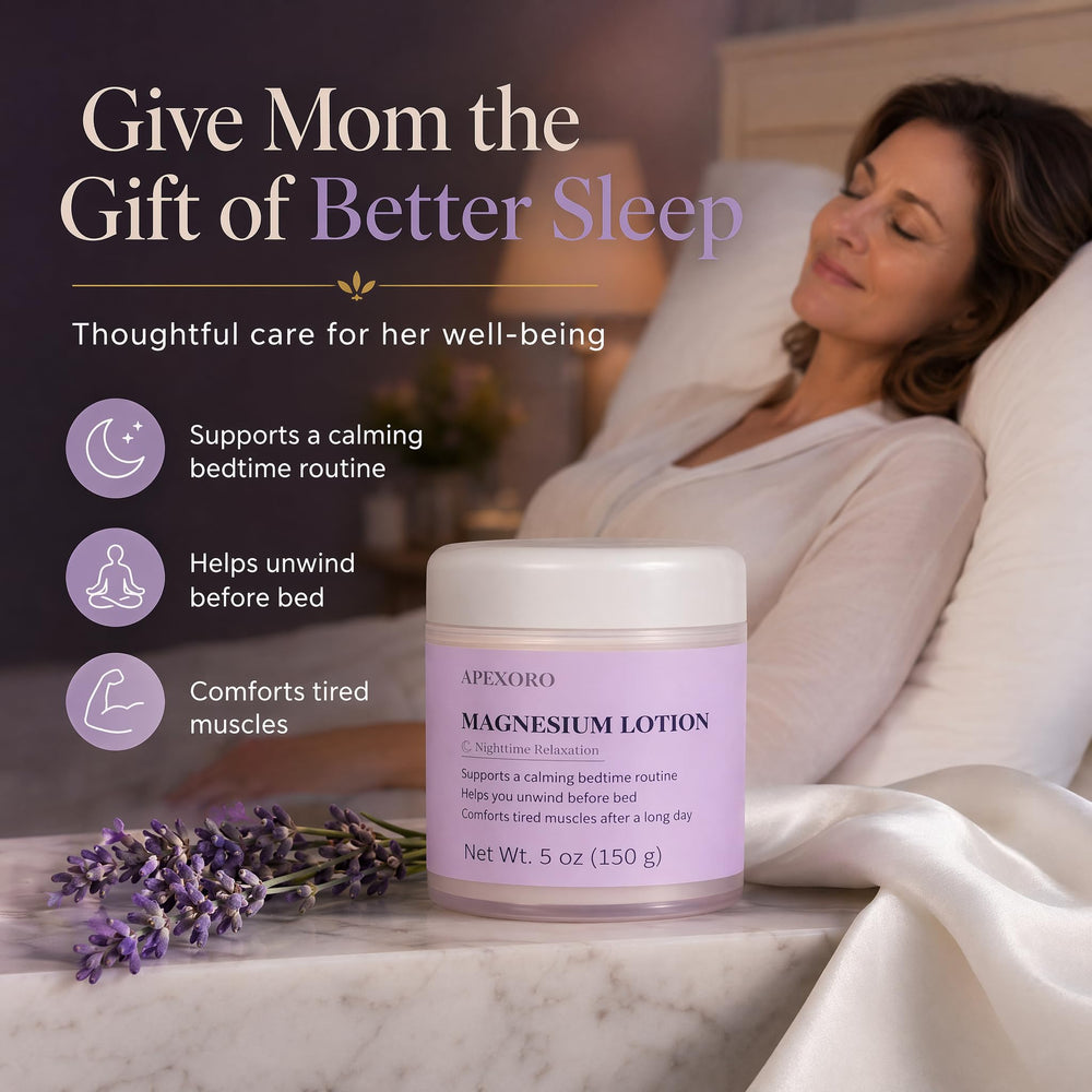 APEXORO lifestyle scene on bedroom nightstand suggesting calming bedtime ritual