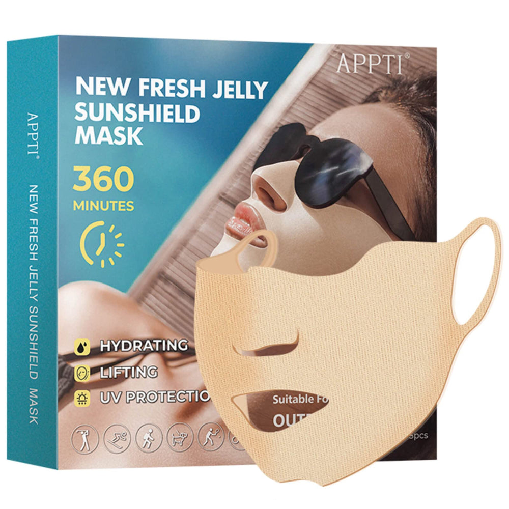 APPTI front packaging view showing five sunscreen face masks and benefits