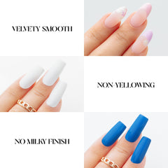 APRÉS matte top coat swatch on nails showing velvety finish benefit
