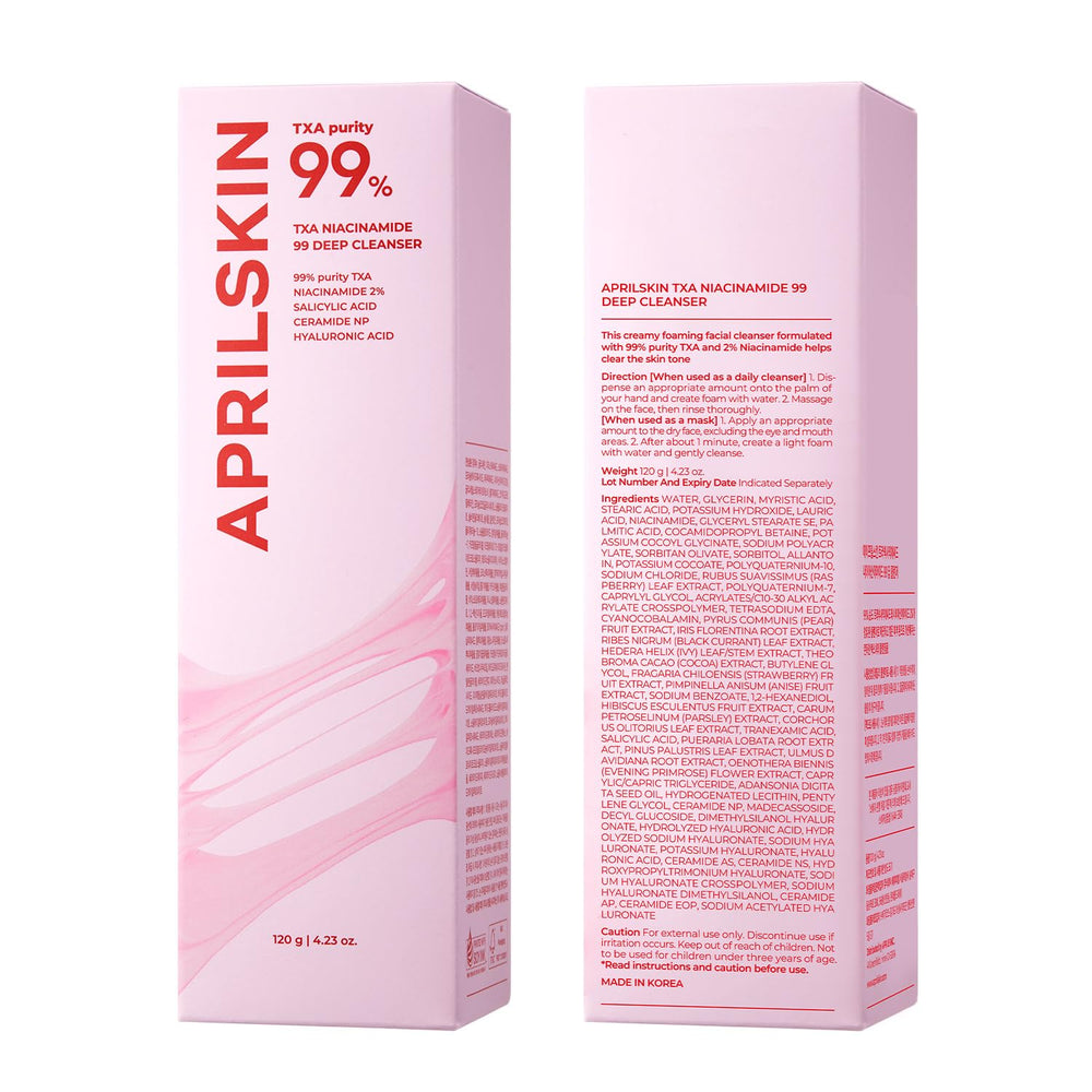 APRILSKIN label close-up listing actives and hydration complex for ingredient transparency