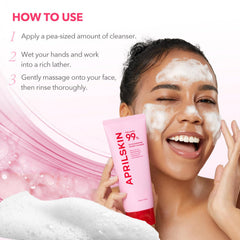 APRILSKIN tube held in hand to show actual size and travel-friendly convenience