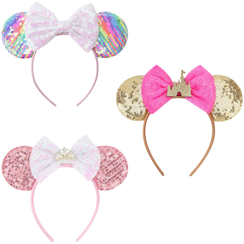 AQOKKA front view of sequin mouse ears headband showing full design and sparkle