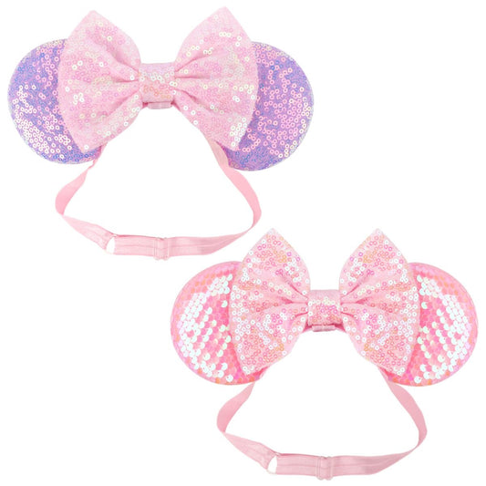 AQOKKA front view sequined mouse ears headband shows sparkle and fit benefits