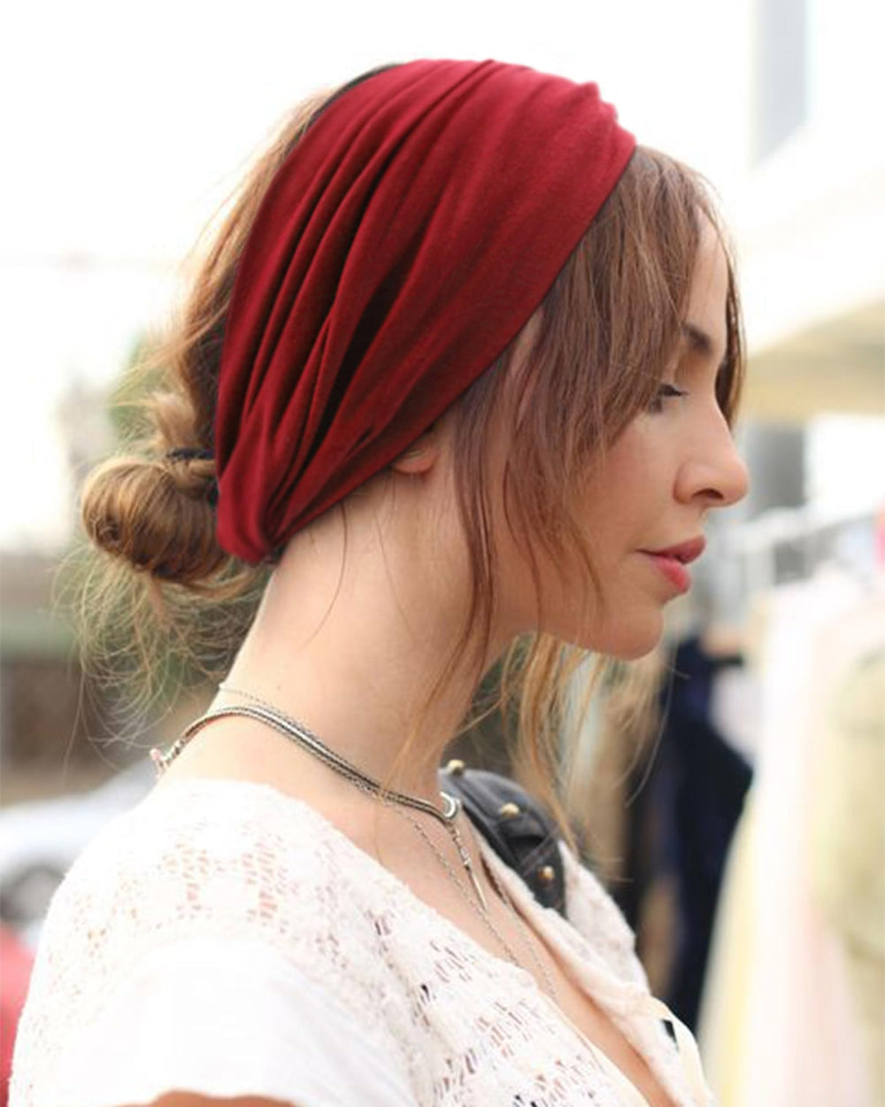 AQOKKA headband styled with casual outfit adding instant polished look