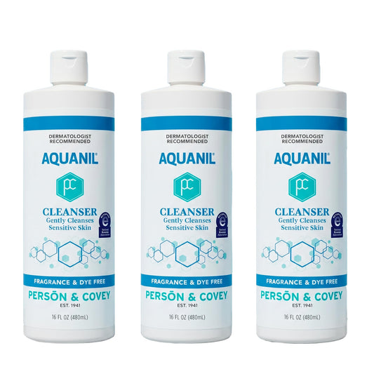 Aquanil front packaging showing three 16 oz bottles and clear labeling benefits