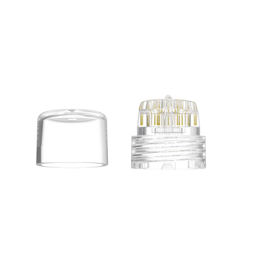 AQUAPEN derma stamp front view showing clear housing and threaded connection for easy inspection