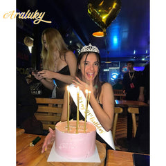 Araluky tiara worn on model showing comfortable fit