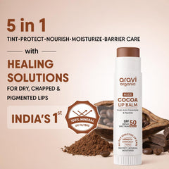 Aravi Organic texture close-up showing sheer glossy finish and moisturizing effect
