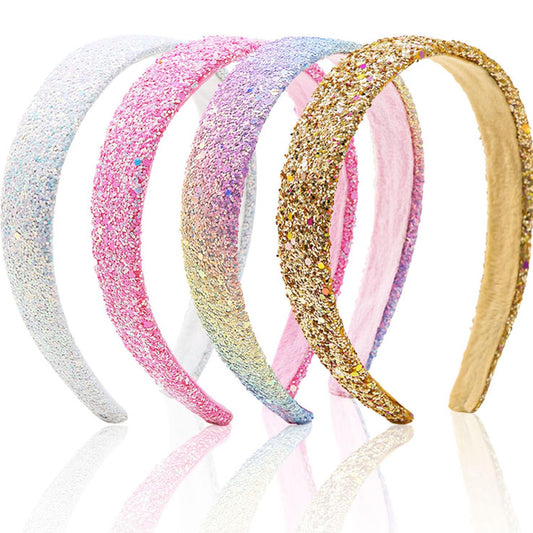 ARBEYOOU front view of four glitter headbands showing colors and shape, stylish gift-ready