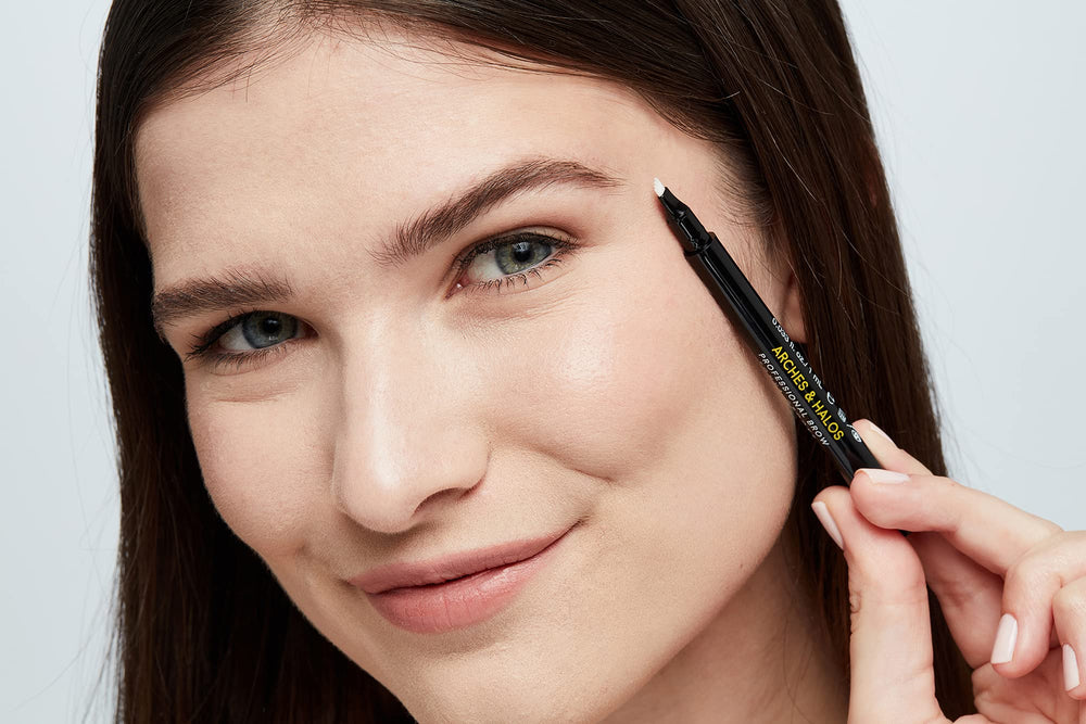 Arches & Halos pen in use drawing feathered strokes for natural brows