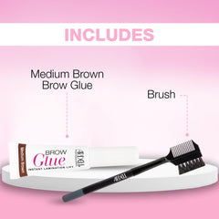 Ardell brow glue applied on model showing lifted natural brows and all-day hold benefit
