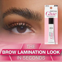 Ardell Brow Glue clear gel texture closeup demonstrating quick-dry, invisible finish