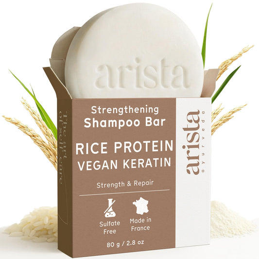 Arista shampoo bar front view showing the compact, eco-friendly bar and clear label
